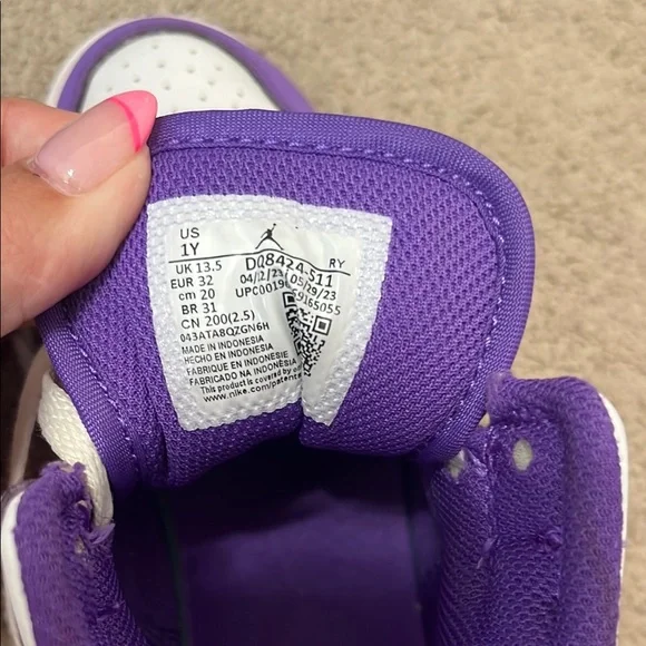 Kids Nike Air Jordans Purple and White Sneakers - Picture 2 of 5